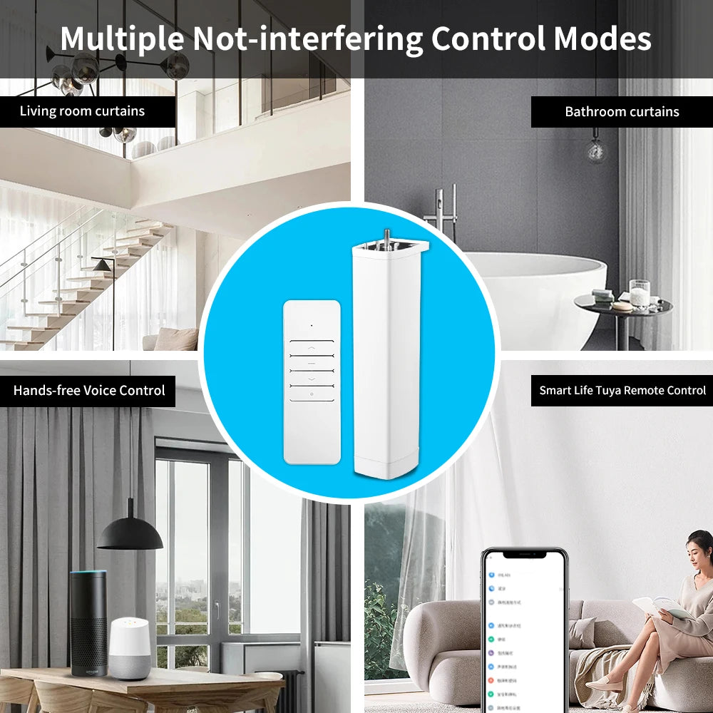 Work With Tuya Wifi/Zigbee Electric Curtain Shutter Motor with RF Remote 22.5CM Size APP Control Alexa Google Home SmartThings