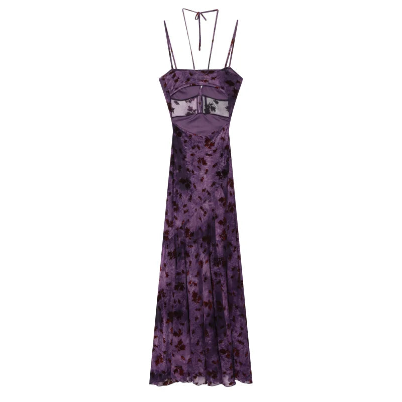 ETJ Women Purple Floral Embroidered Maxi Dress Sheer Mesh Backless Strappy V-Neck Long Summer Evening Dress 2026