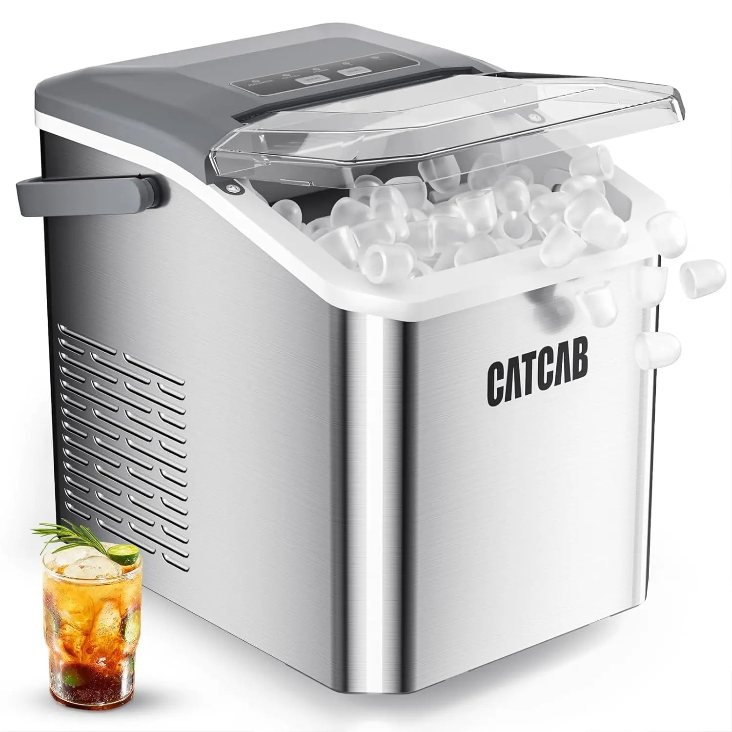 Portable Ice Maker for Home Kitchen, Party, RV Camping - Stainless Steel, Silver, 9 Cubes in 6 Mins, 26.5Lbs/24H
