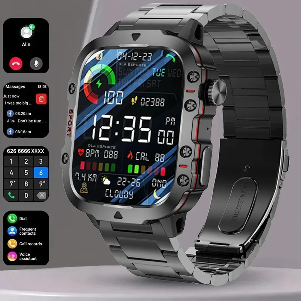 2025 New Military Smart Watch Men IP68 5ATM Outdoor Sports Fitness Tracker Health Monitoring 1.81Inch Bluetooth Calls Smartwatch