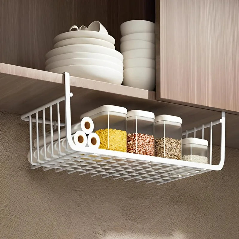 Under Shelf Storage Basket Home Multifunctional Iron Closet Desk Hanging Mesh Basket Kitchen Bathroom Save Space Storage Rack