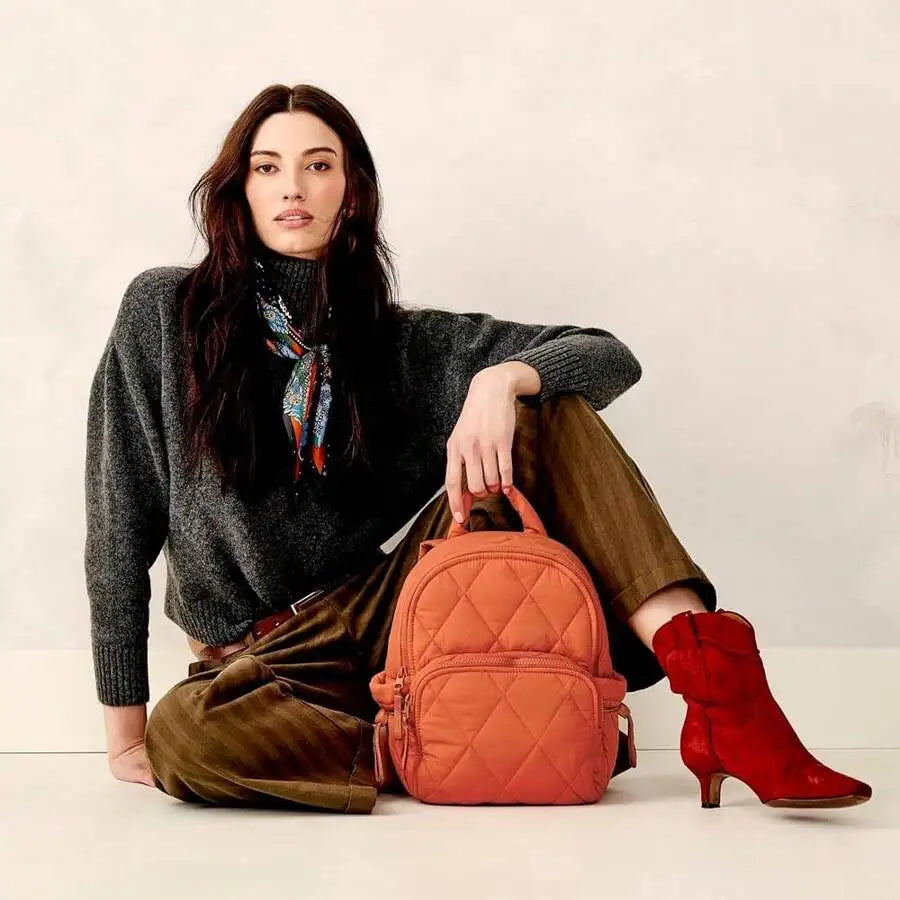 Small Quilted Backpack For Women Lightweight Solid Color
