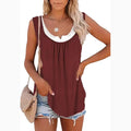 2026 Summer New Arrival Women's Two-Piece Look Sleeveless Tank Top Leaf Print Loose Casual Camisole with Pockets