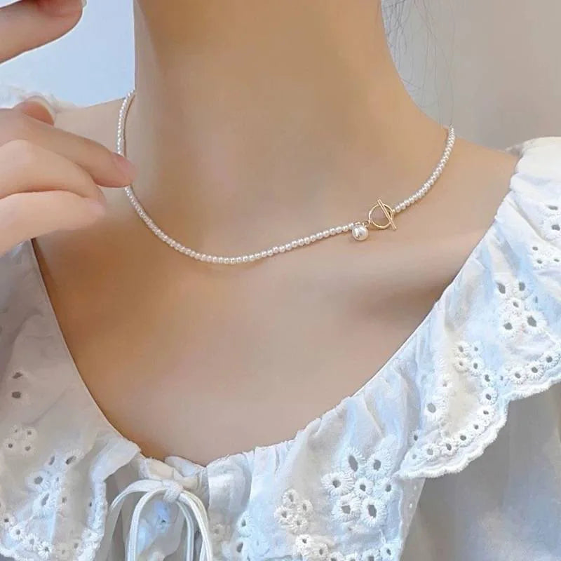 Minar Classic Natural Freshwater Pearl Beaded Necklace for Women 14K Real Gold Plated Copper Toggle Clasp Circle Strand Chokers
