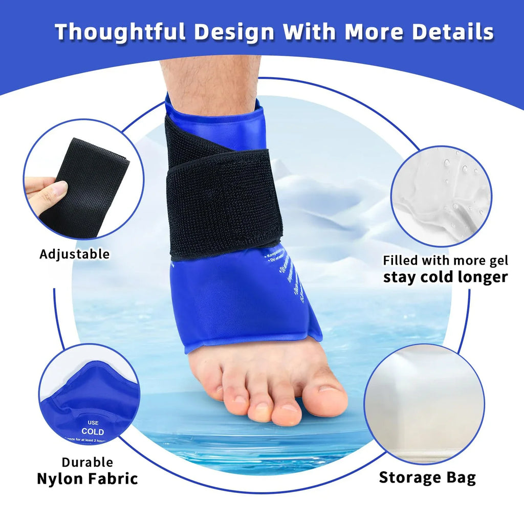 Ankle Ice Pack Wrap Reusable Gel Cold Compression for Foot Discomfort Ice Wrap for Feet Swelling and Recovery Sprained Ankles