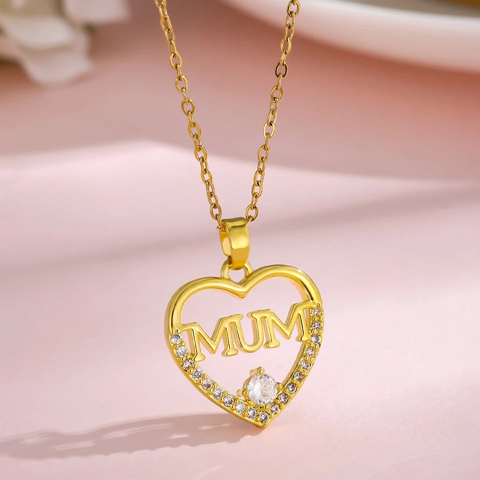 Trendy Heart Stainless Steel Zirconia Necklaces For Women Girls Love Gold Color Metal Necklace Party Birthday Daily Jewelry