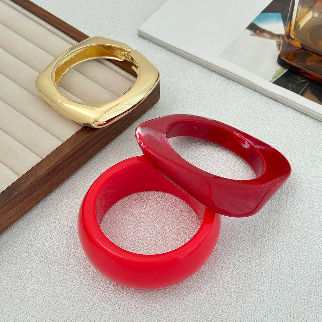 Ingemark 3 Styles Boho Resin Acrylic Bangles for Women 2025 New Fashion Vintage Irregular Wide Springs Bracelets Women Jewelry