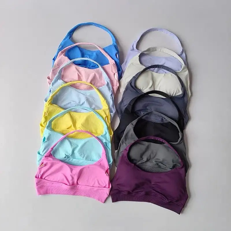Sports Bra Women Shockproof Seamless Halter Top High Support Push-up Open Back Gym Wear Fitness Yoga Workout Underwear