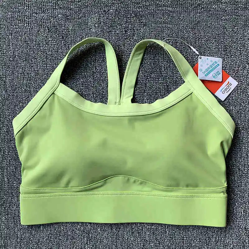 Color Contrast High Strength Sports Underwear Women's Integrated Shock-proof Gathering Back Yoga Wear Sports Bra Fitness Vest