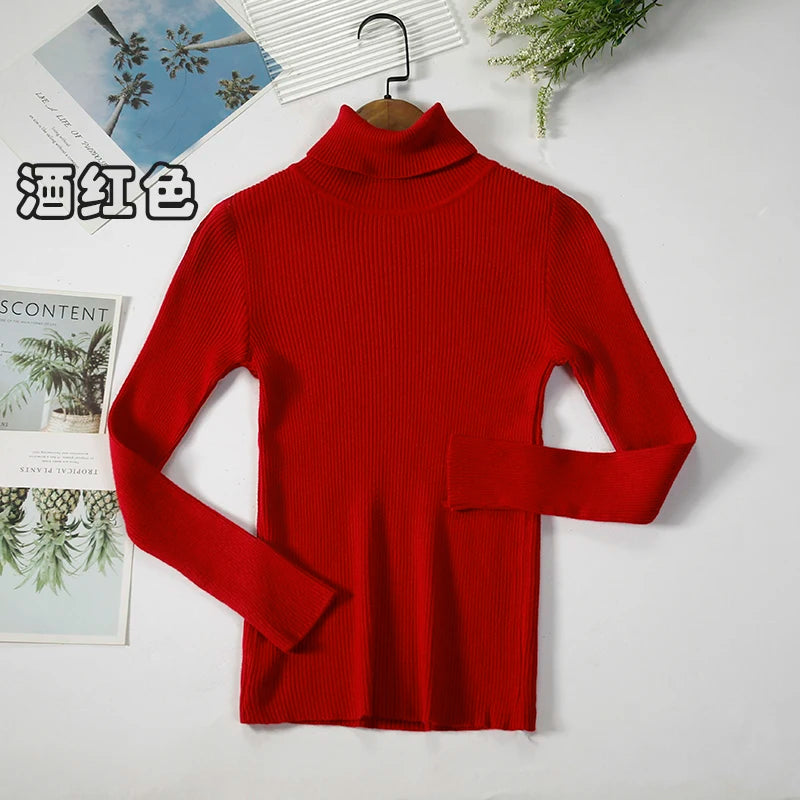 2026 Simple Women Turtleneck Sweater Winter Fashion Pullover Elastic Knit Ladies Jumper Casual Solid Black Female Basic Tops