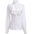 2026 Summer New Arrival Women's Vintage Ruffle Collar Shirt High Neck Lace Trim Button Down Shirt Elegant Gothic Blouse Tops