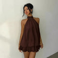 Women's Halter Neck Dress Sweet Backless Tie-Front Chiffon Sheer Mini Skirt Fashion Sexy Y2K Vintage Cute Party Birthday Dress