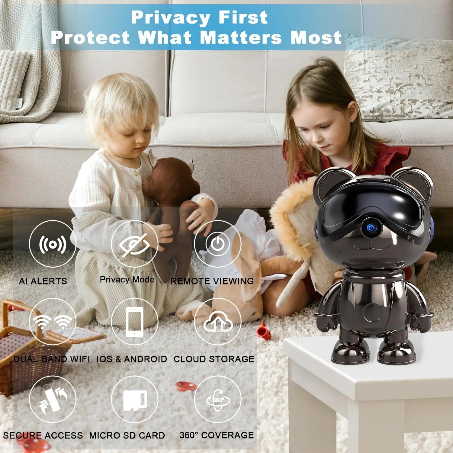 Indoor WiFi Security Camera, 5MP Pan/Tilt Baby Monitor & Pet Camera with AI Motion Tracking & Auto-Follow, Anti-Glare IR Night Vision, Privacy Mode, Compatible with Alexa & Google Home