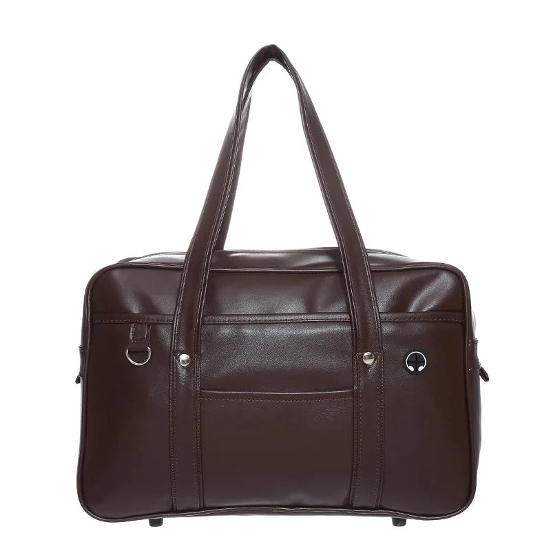 HOMEFISH Schoolbag PU Leather Japanese Wide Application Japanese Handbag Large Capacity Waterproof