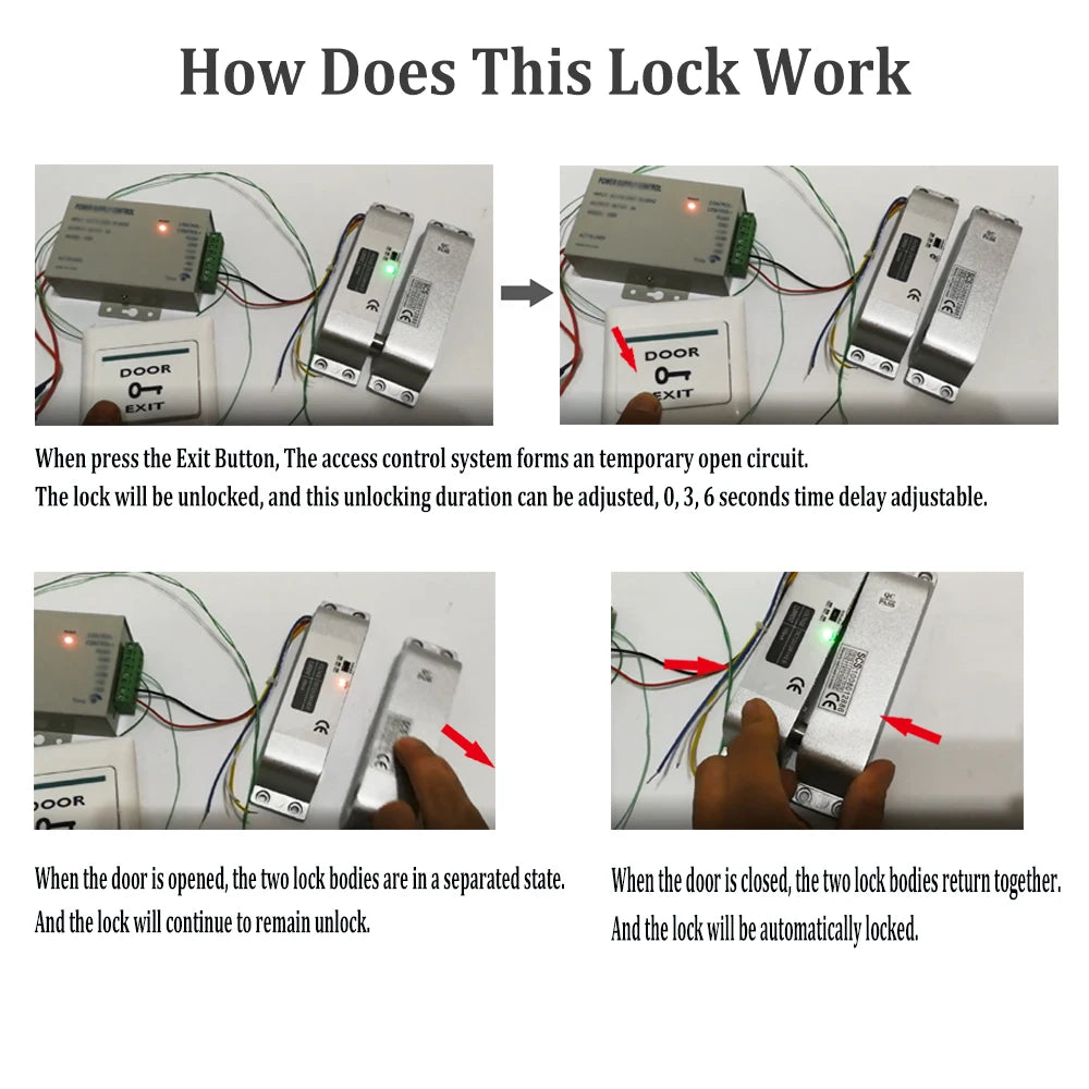 5YOA Smart Electric Mortise Locks with Drop Bolt DC12V Electronic Lock Adjustable Time Delay Fail Safe Mode for Access Control