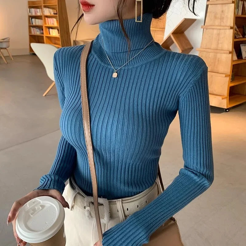 2026 Casual Slim Knitted Pullover Autumn Winter Thick Turtleneck Sweater Base Sweater Korean Style Simple Base Layer Warm Tops
