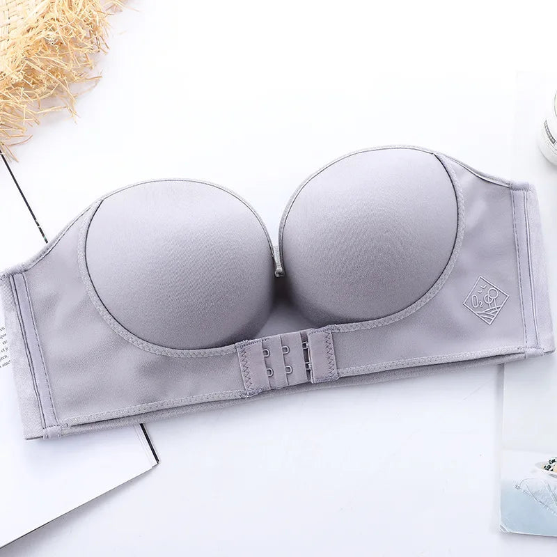 Front buckle invisible women's non-slip small push-up bra with a breathable strapless glossy bra cover