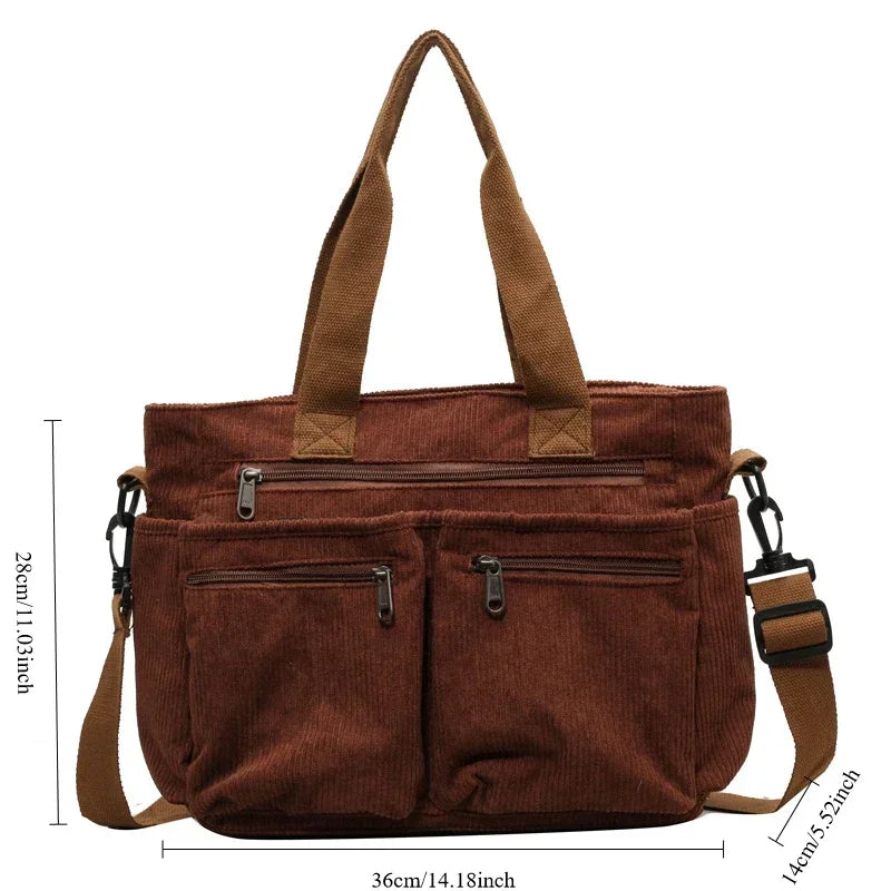 Casual Corduroy Messenger Bags Large Capacity Commuter Mummy Portable Shoulder Bag Multi Layers Camping Tote Bags