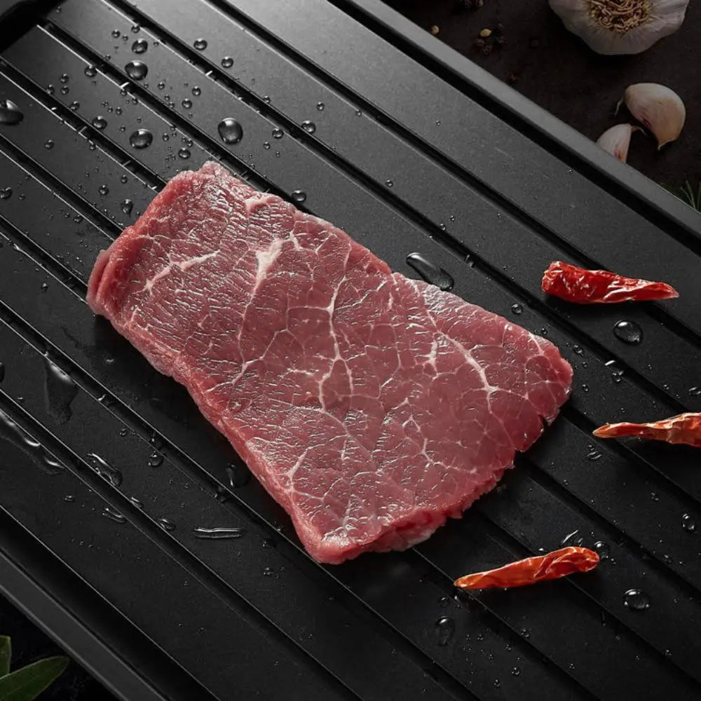 Household Aluminum Fast Defrosting Tray Rectangular With Water Storage Box Thawing Plate Black Meat Thaw Frozen Board Beef