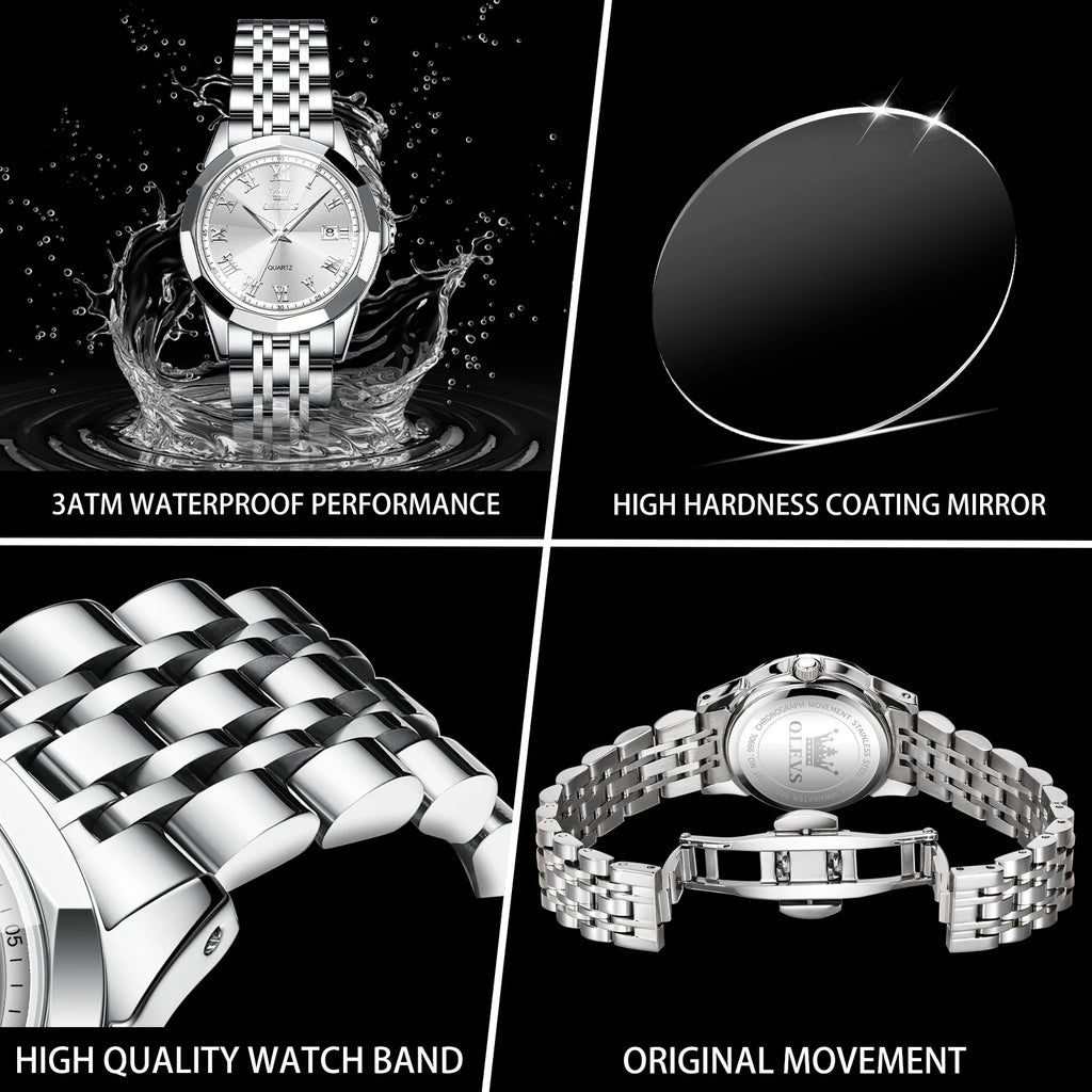 OLEVS Fashion Elegant Women's Wristwatch High Quality Luxury Watch for Women Original Stainless Steel Casual Quartz Ladies Watch