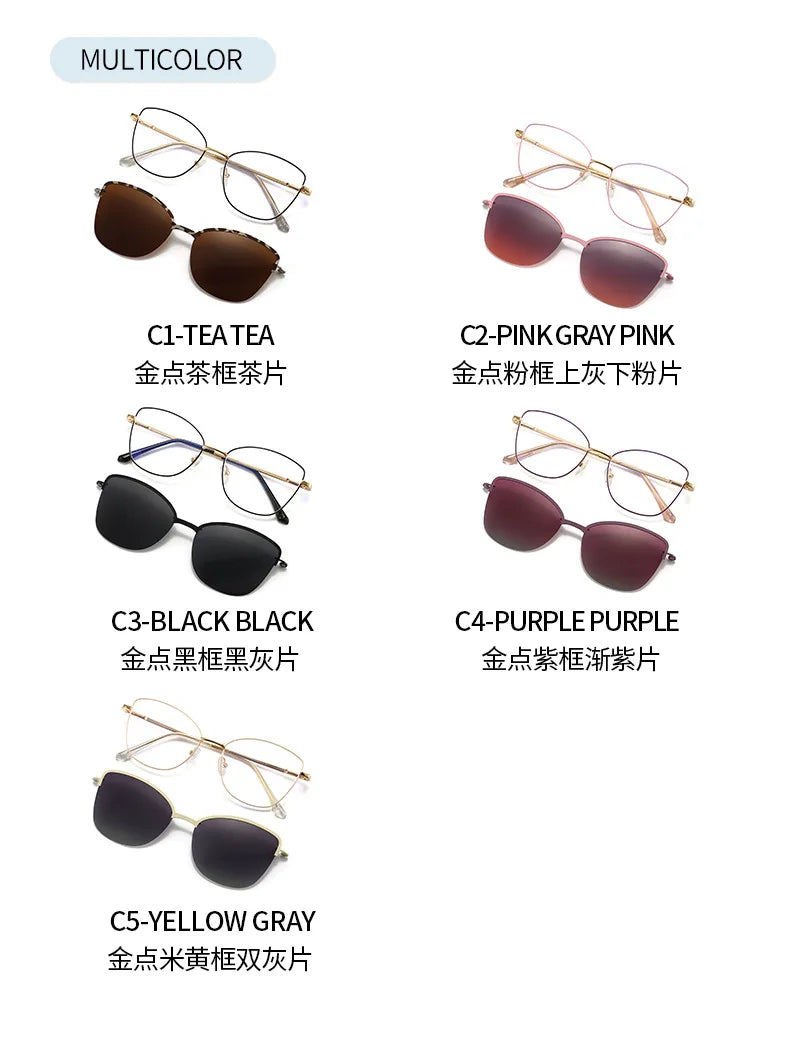 JMISUS Cat Eye Prescription Glasses Woman High-Quality Metal Clip on Polarized Sunglasses Blue Light Filter Optical Eyewear