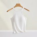 Threaded Halter Neck Camisole Top With Build-in Bra High Elastic Slim-fitting Sling Fixed Cup Breathable Women Underwear