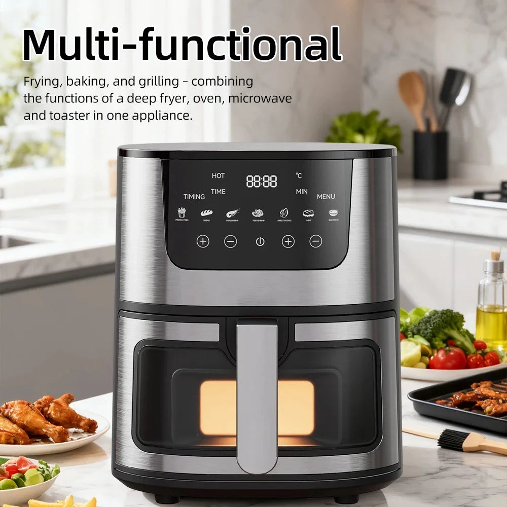 DIVEDEER 7L Home-Use Air Fryer with Viewing Window A versatile, large-capacity stainless steel air fryer designed for home use