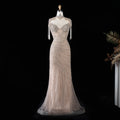 Sharon Said Luxury Mermaid Evening Dress Tassel High Neck Crystal Beaded Women's Formal Gowns for Wedding Party SS184 Customized
