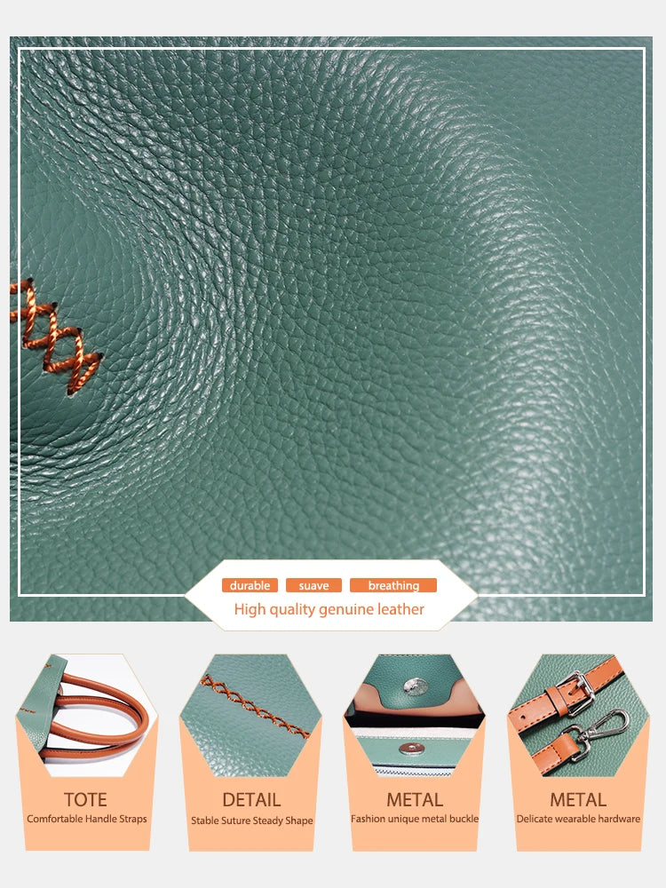 Zency Women's Genuine Leather Shopper Bag Designer Shoulder Bags Handbag Large Bucket Bag Tote Cross body 2024 Bolso De Mujer