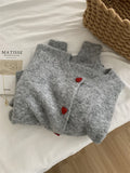 Deep Grey Wool Knitted Cardigan For Women 2026 Autumn Winter Soft And Sticky Warm Love Buckle Shoulder Sleeves