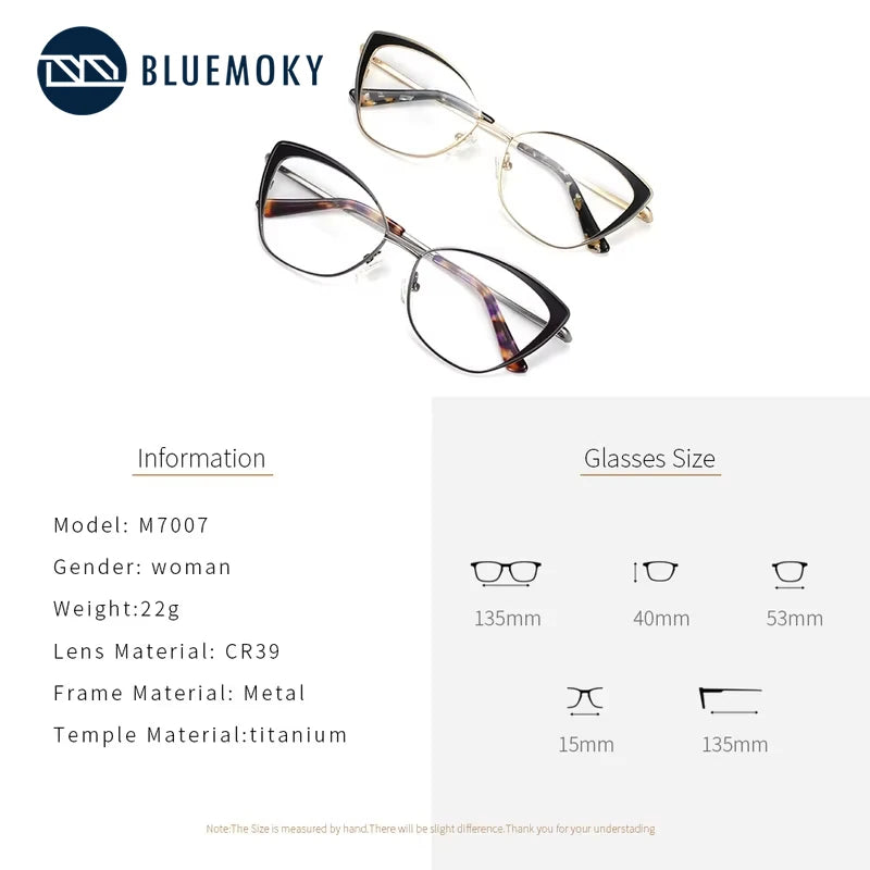 BLUEMOKY Metal Butterfly Prescription Glasses For Women Anti Blue Light Myopia Optical Eyeglasses Progressive Eyewear