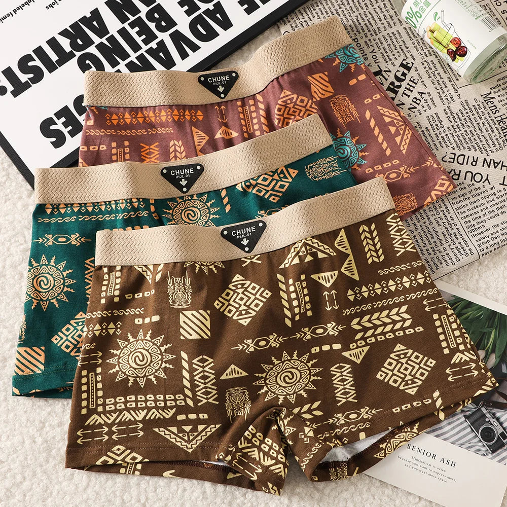 3PCS/Pack 100% Cotton Vintage Print Women's Panties Super Soft Hygroscopic Breathable Underwear High Elastic Waistband Shorts