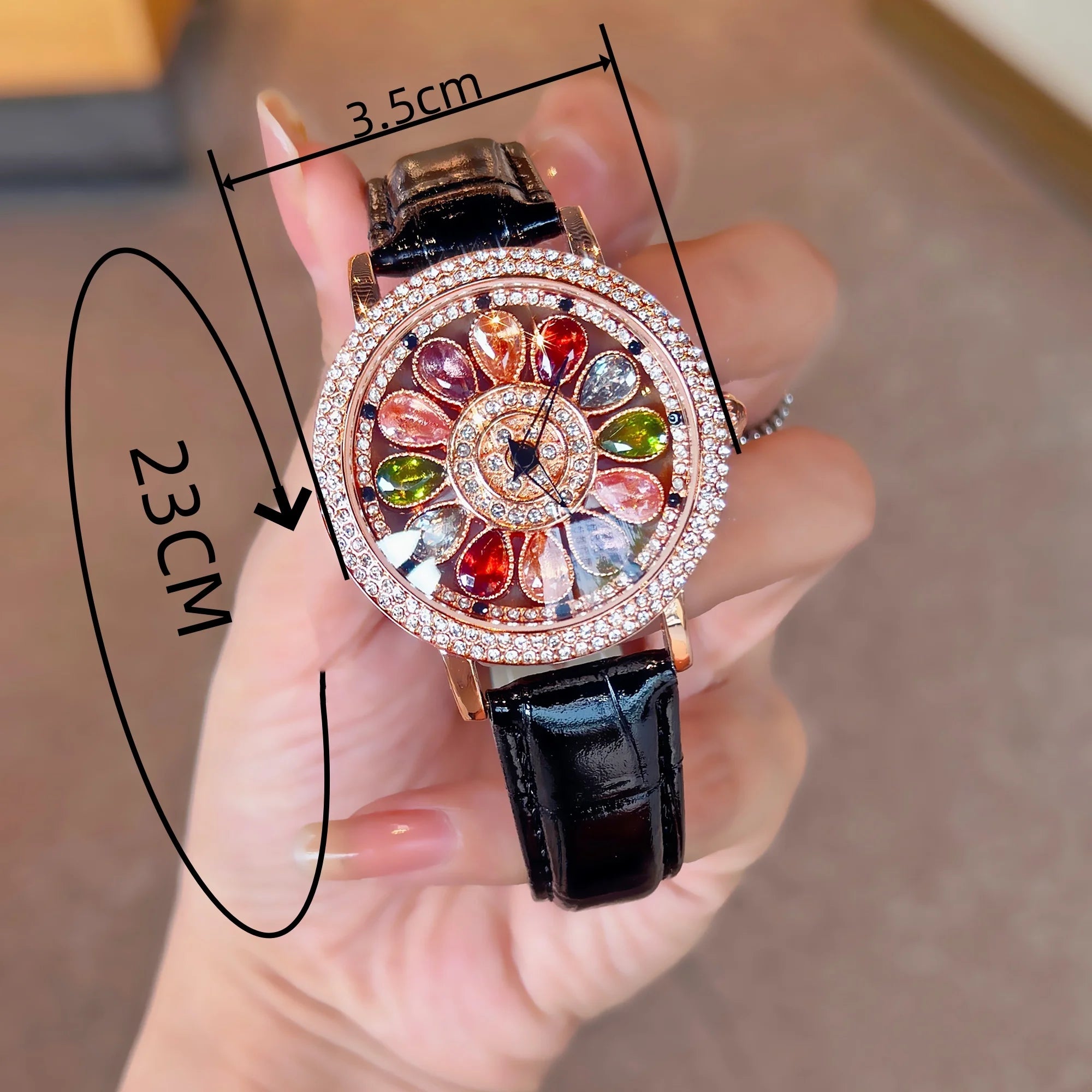1pc Dazzling And Fashionable Women's Quartz Watch With Colorful Rhinestone Inlay, Featuring An Alluring Rotatable Dial, Durable