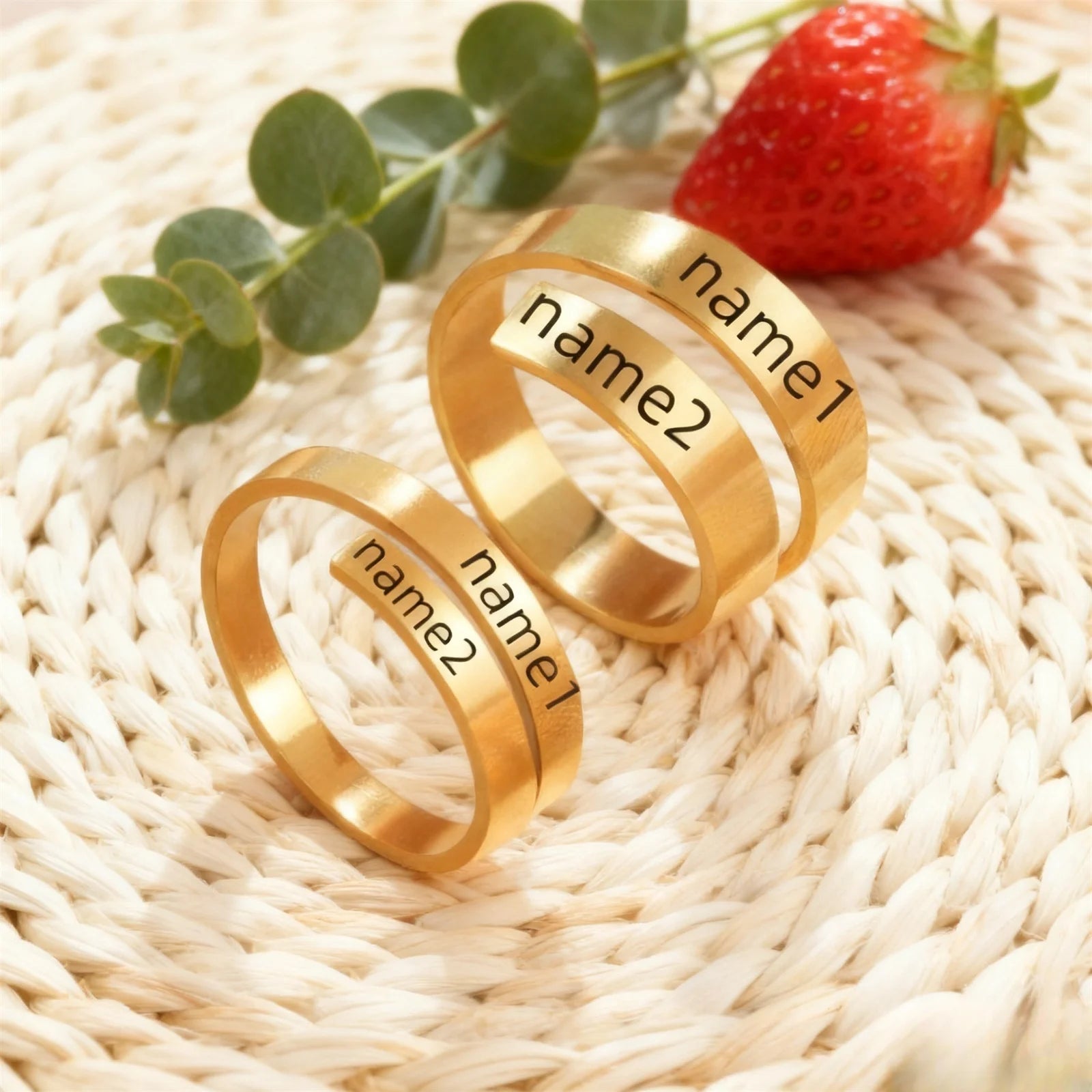 Customized personalized couple name ring stainless steel adjustable ring winding twist ring geometric ring couple jewelry