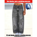 2026Children's Star Distressed Black and Gray Faux Denim Straight Pants