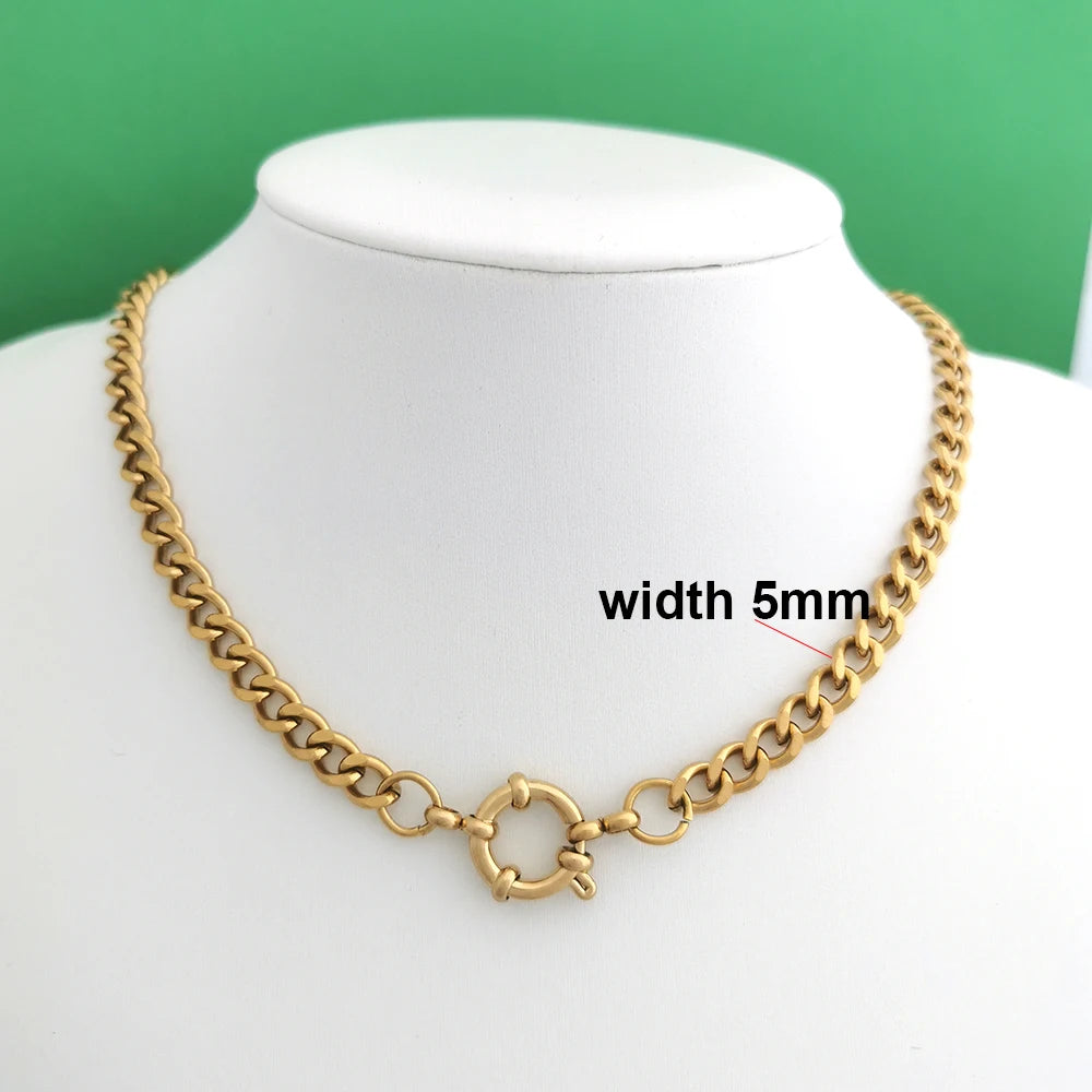 Spring Sailor Clasp Necklace Women Men Choker Stainless Steel Geometric Paperclip Link Chain Rolo PVD Gold Color Wholesale