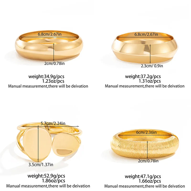 Ingemark 4 Style Vintage Irregular Ellipse Smooth Curved Bracelets Women Trendy Punk Arc Striped Openning Spring Bangle Jewelry