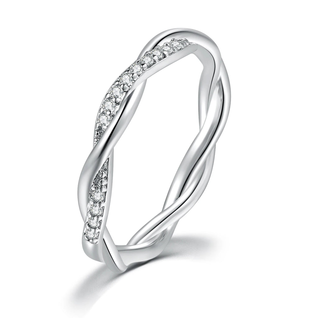 ZHOUYANG Dainty Ring For Women Thin Temperament Winding Wedding Engagement Ring Silver Color Crystal Fashion Gift Jewelry DZR018