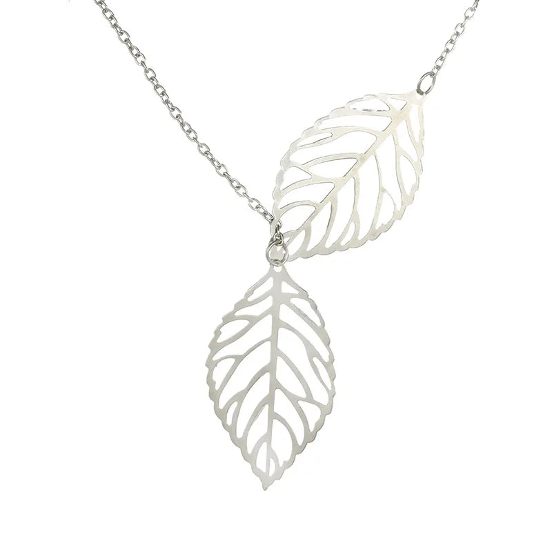 Minimalism Double Hollow Leaves Pendant Necklaces Temperament Punk Clavicle Chain Necklace Women Jewelry Gift