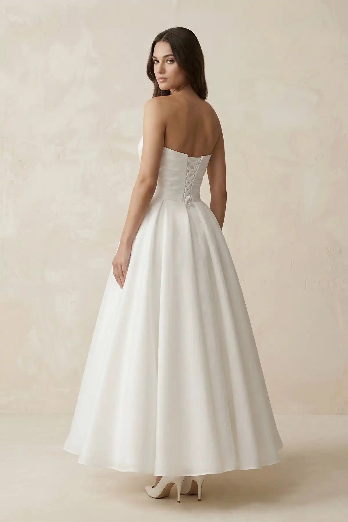 Elegant Women's Bridal Gowns Beach Garden Wedding Party Dress Sweetheart Chiffon A-Line Ruched Wedding Dress White Ankle Length