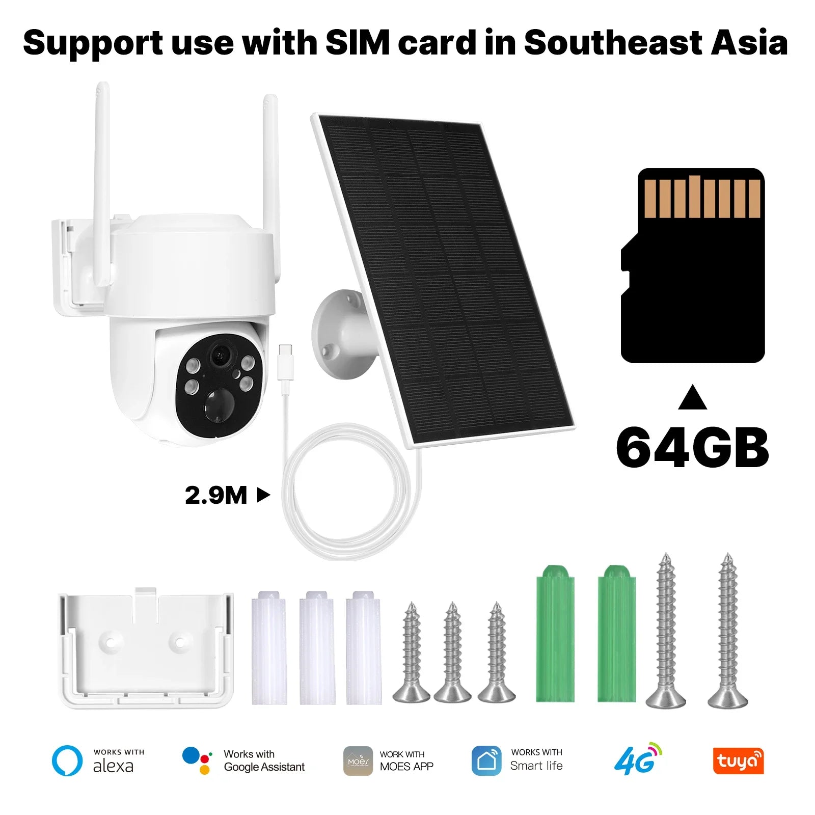 MOES Tuya 4G/WIFI 4MP Surveillance Smart Security Camera Solar Charging IP65 Waterproof Human Tracking Full Color Night Vision
