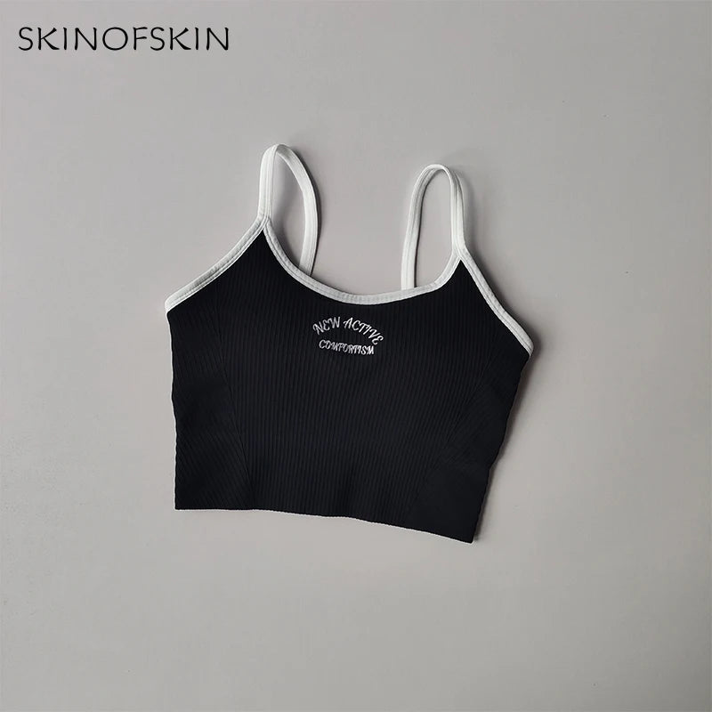 Color Blocking Small Suspender Sports Bra for Women Fixed Cup Fitness Bra Running Bra Acceleration, Dry Training Yoga Outerwear