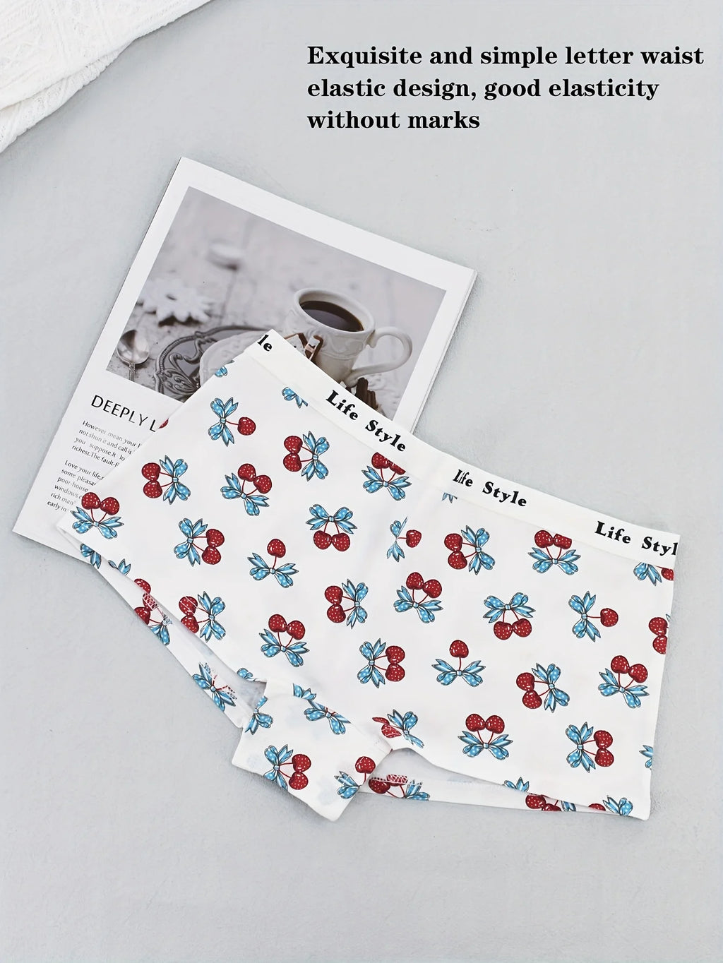 Random color 3 cute fruit pattern cherry print comfortable and breathable casual underwear for women, boxer pants