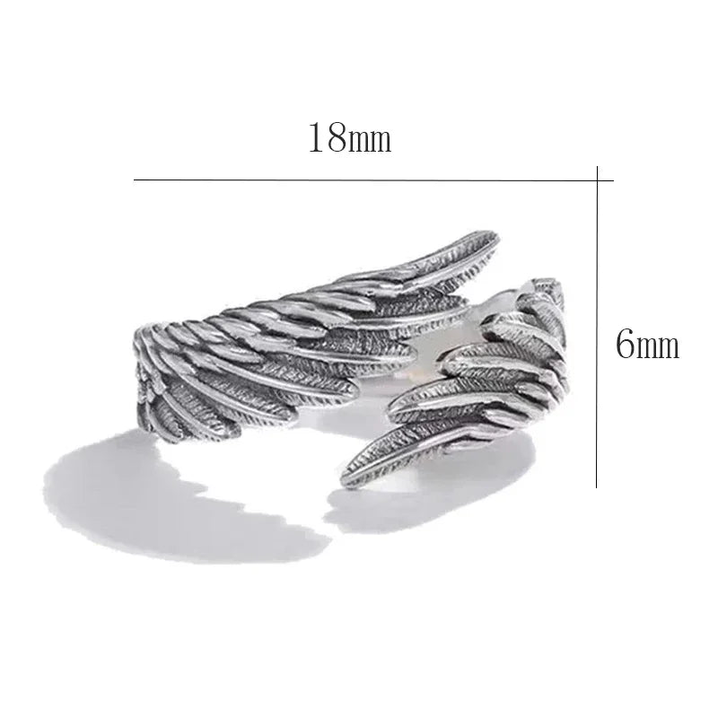 Angel Demon Wings Creative Ring Sterling Retro Adjustable for Men Women Silver-colored jewelry suitable for daily wear