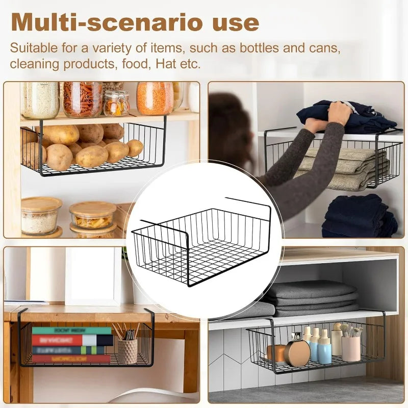 Under Shelf Storage Basket Home Multifunctional Iron Closet Desk Hanging Mesh Basket Kitchen Bathroom Save Space Storage Rack