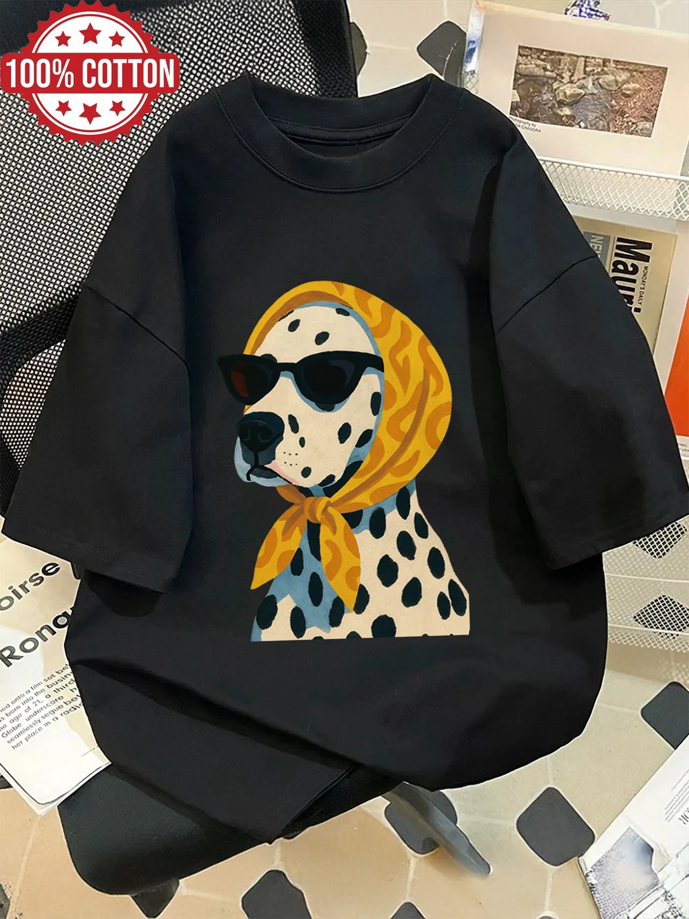 2026 Summer Retro Women's Dalmatian Print T-Shirt Unisex Cotton and Breathable Short Sleeve Oversized Loose Casual