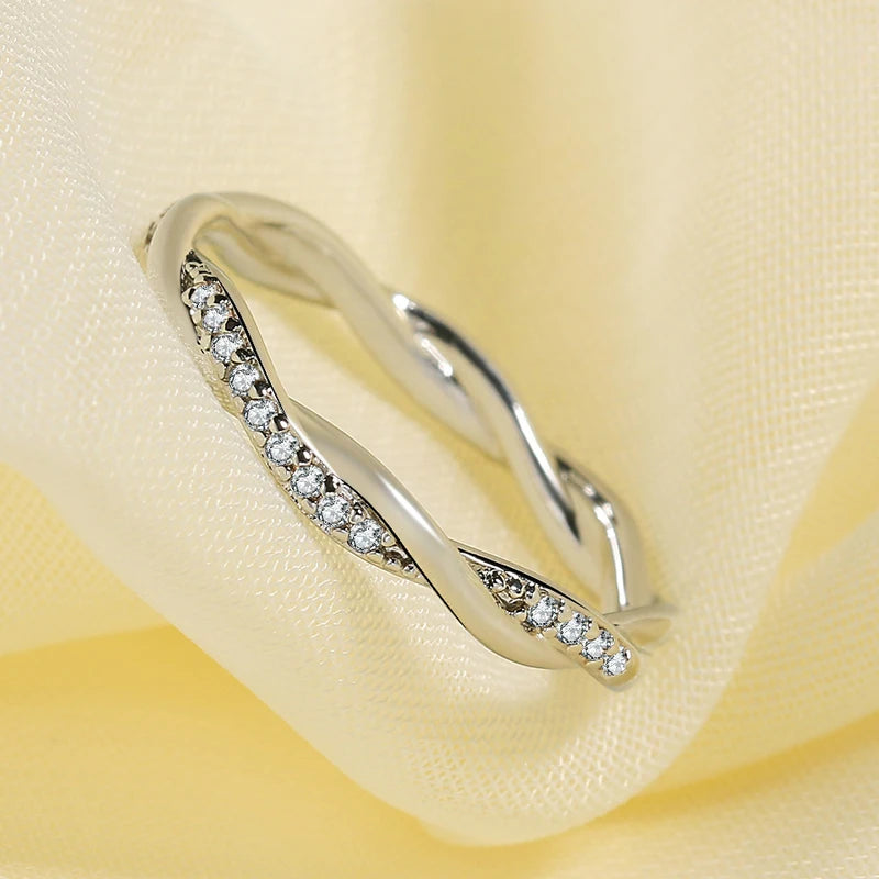 ZHOUYANG Dainty Ring For Women Thin Temperament Winding Wedding Engagement Ring Silver Color Crystal Fashion Gift Jewelry DZR018