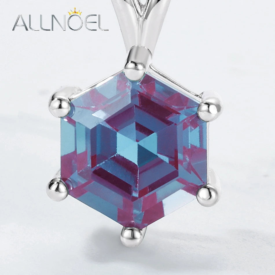 ALLNOEL Hexagon 2CT Lab Created Alexandrite 7*7mm 925 Silver Pendant Necklace For Woman Color Changing June Birthstone Wholesale