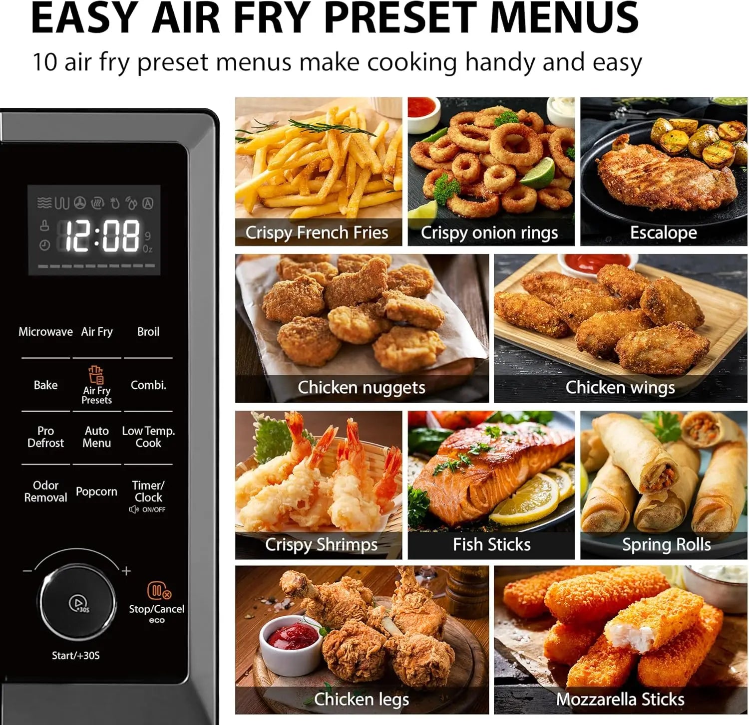 Air Fryer Combo 8-in-1 Countertop Microwave Oven, with Convection, Broil, Odor Removal Mode, 12.4" Position Memory Turntable, Ch