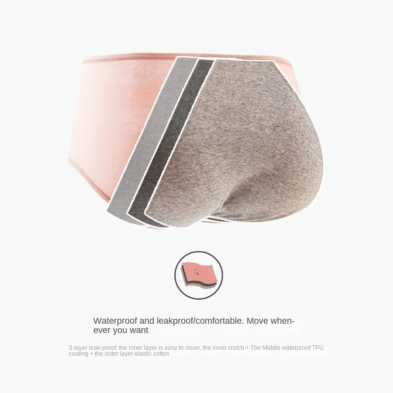 Women's Panties UnderwearLeakproofBreathable Briefs MenstrualPants PlusSizeWaterproof Mid Waist Organic Cotton Protective Briefs